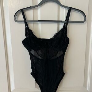 Black Lace Mesh Bodysuit - Women